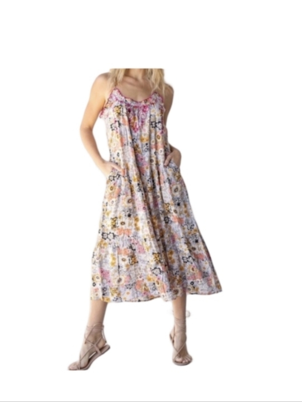 NATURAL LIFE Floral Boho Maxi Feminine Cottagecore Sundress Dress